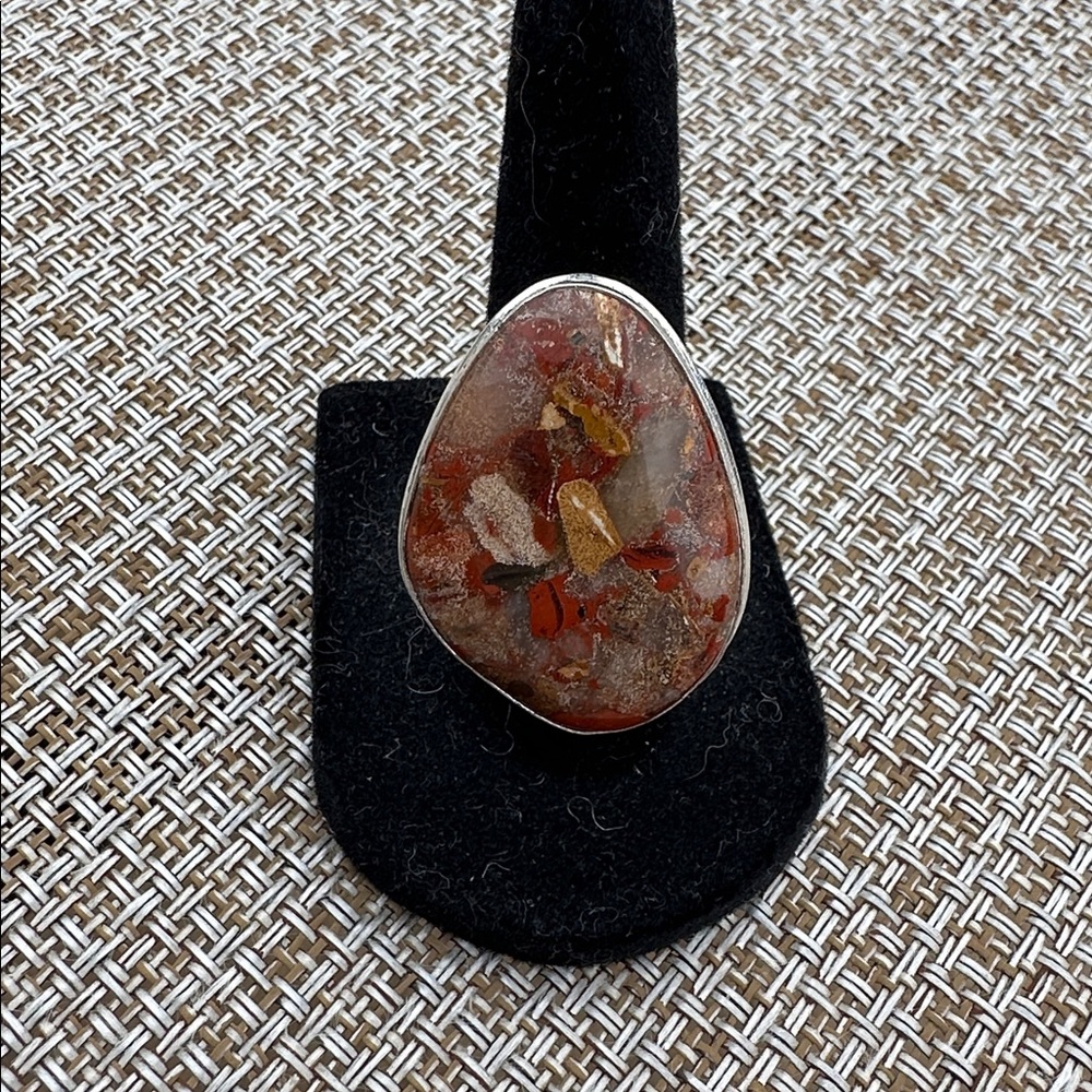 Red Jasper Statement Ring - Sterling Overlay